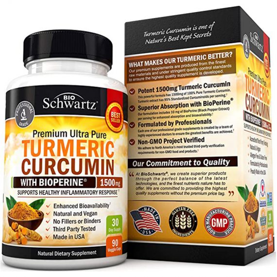 Turmeric Curcumin with BioPerine 1500mg. Highest Potency Available. Premium Joint & Healthy Inflammatory Support with 95% Standardized Curcuminoids. Non-GMO, Gluten Free Capsules with Black Pepper