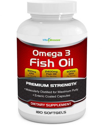 Omega 3 Fish Oil Supplement (180 Softgels) - 2400mg Triple Strength Fish Oil with 800mg EPA & 600mg DHA Omega-3 Fatty Acids Per Serving - with Enteric Coating - Molecularly Distilled Fish Oil