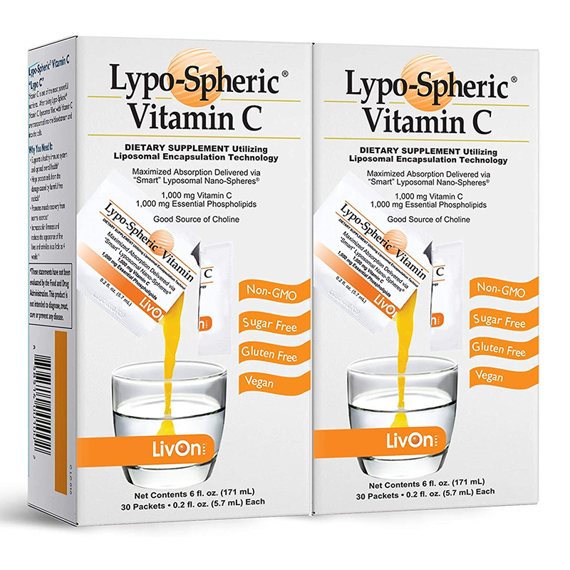 Lypo–Spheric Vitamin C – 2 Cartons (60 Packets) – 1,000 mg Vitamin C & 1,000 mg Essential Phospholipids Per Packet – Liposome Encapsulated for Improved Absorption – 100% Non–GMO